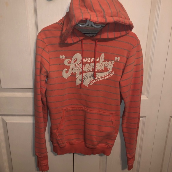 SUPERDRY Peach & Grey Striped Hoodie - Picture 1 of 3